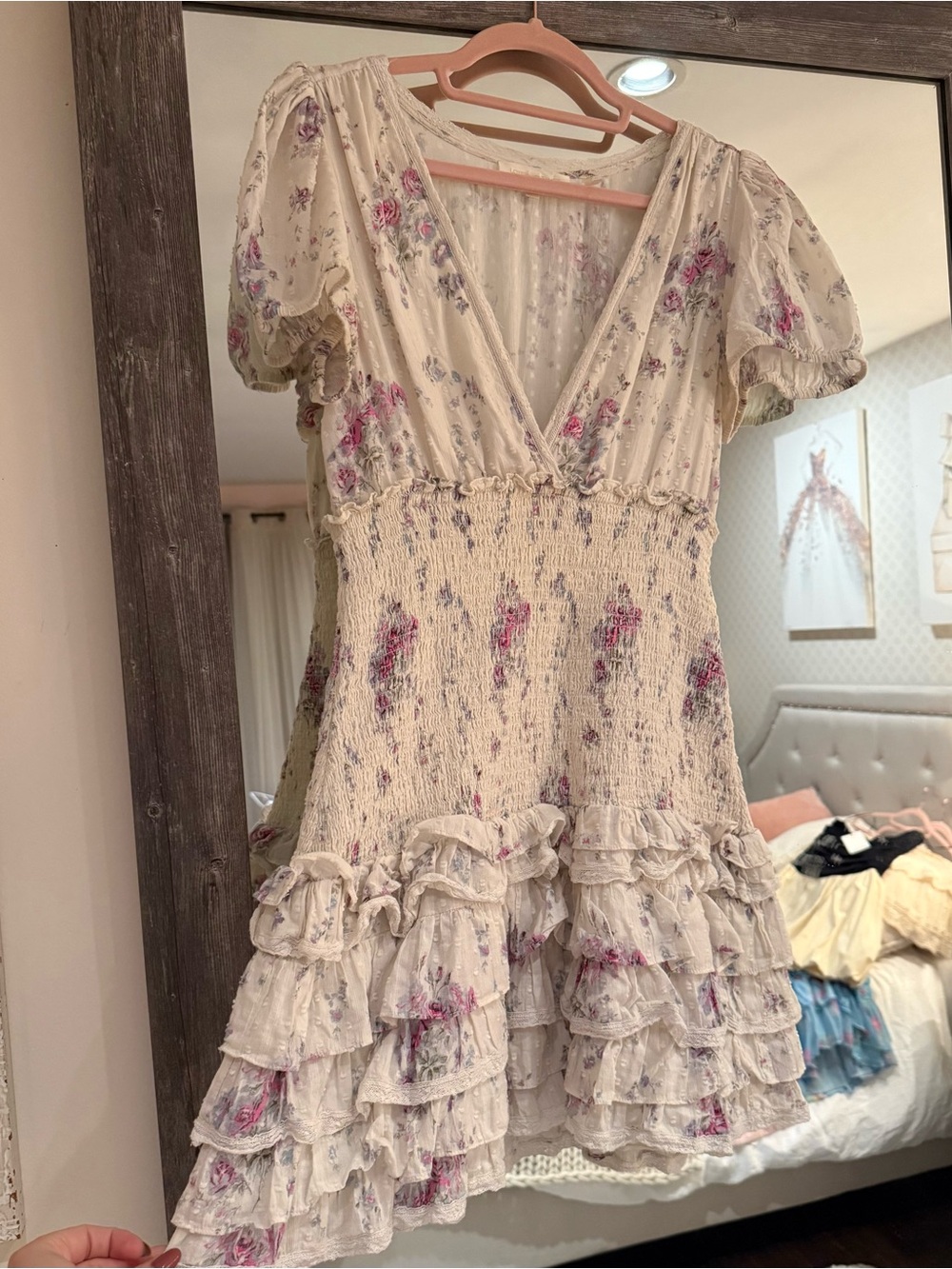 LoveShackFancy Floral Ruffled Smocked Mini Dress